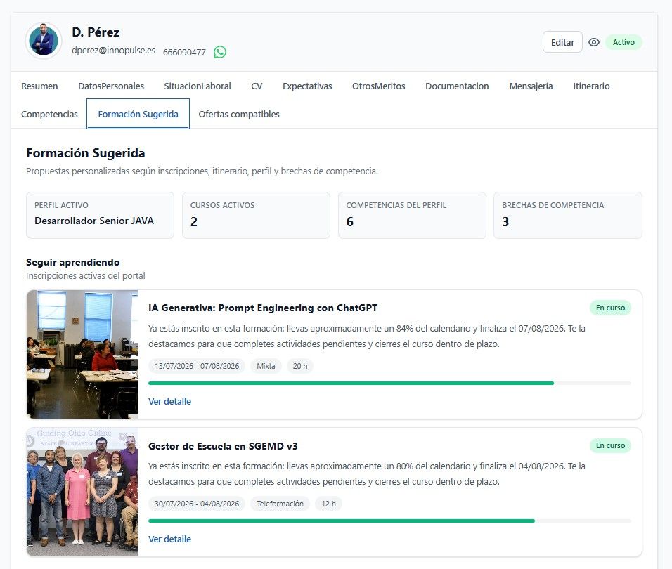 Formación sugerida por IA según brechas de competencia